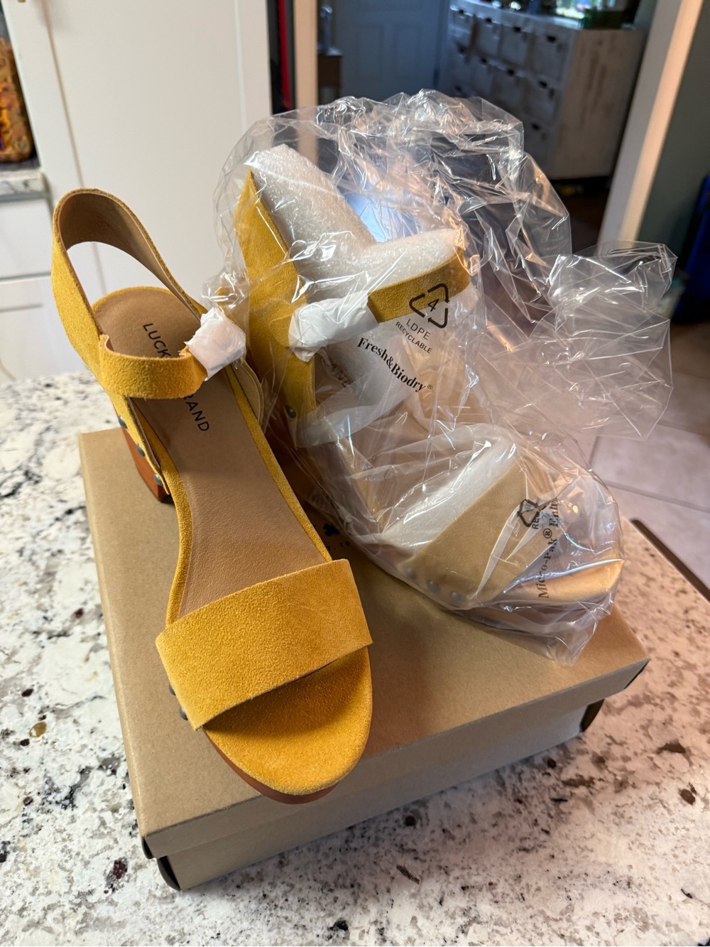 Lucky Brand Women's Yellow Suede Block Heel Sandals